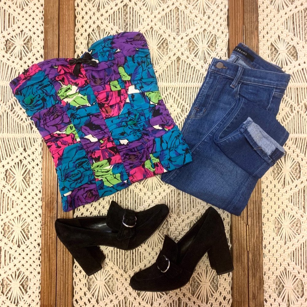 Betsey Johnson Silk Floral Corset Top Size 2
